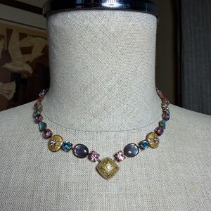 Vintage Inspired Multicolor Crystal & Copper-Tone Statement Necklace